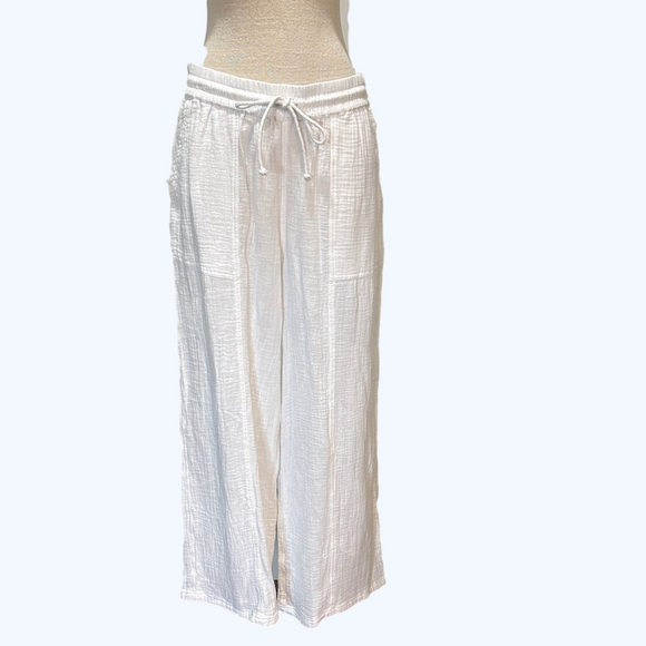 Lucky Brand Pants - Lucky Brand sz L white 100% cotton gauzy elastic waist wide leg pants NWT